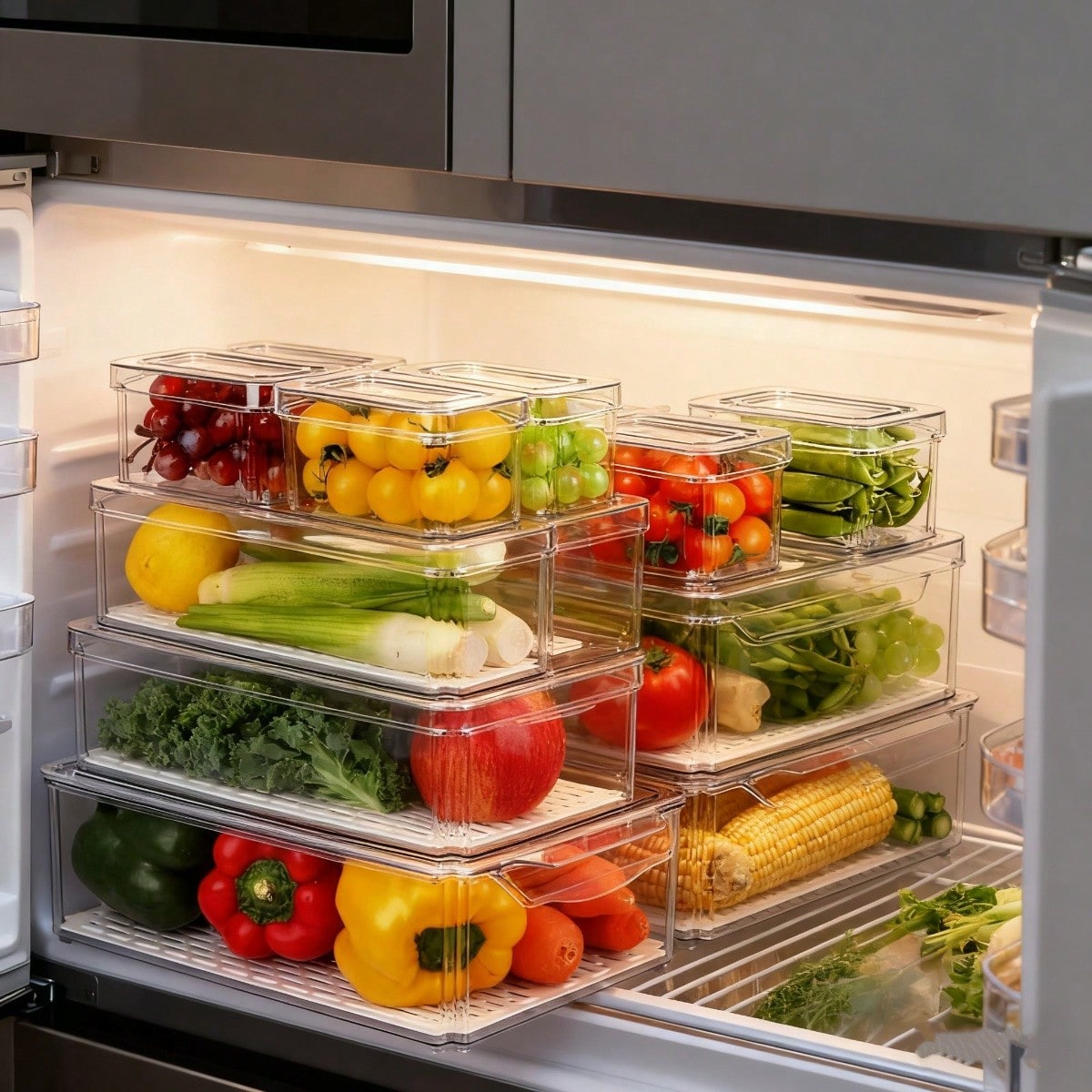 Commercial Kitchen Fridge - 7 Pack Stackable Refrigerator Organizer Bins