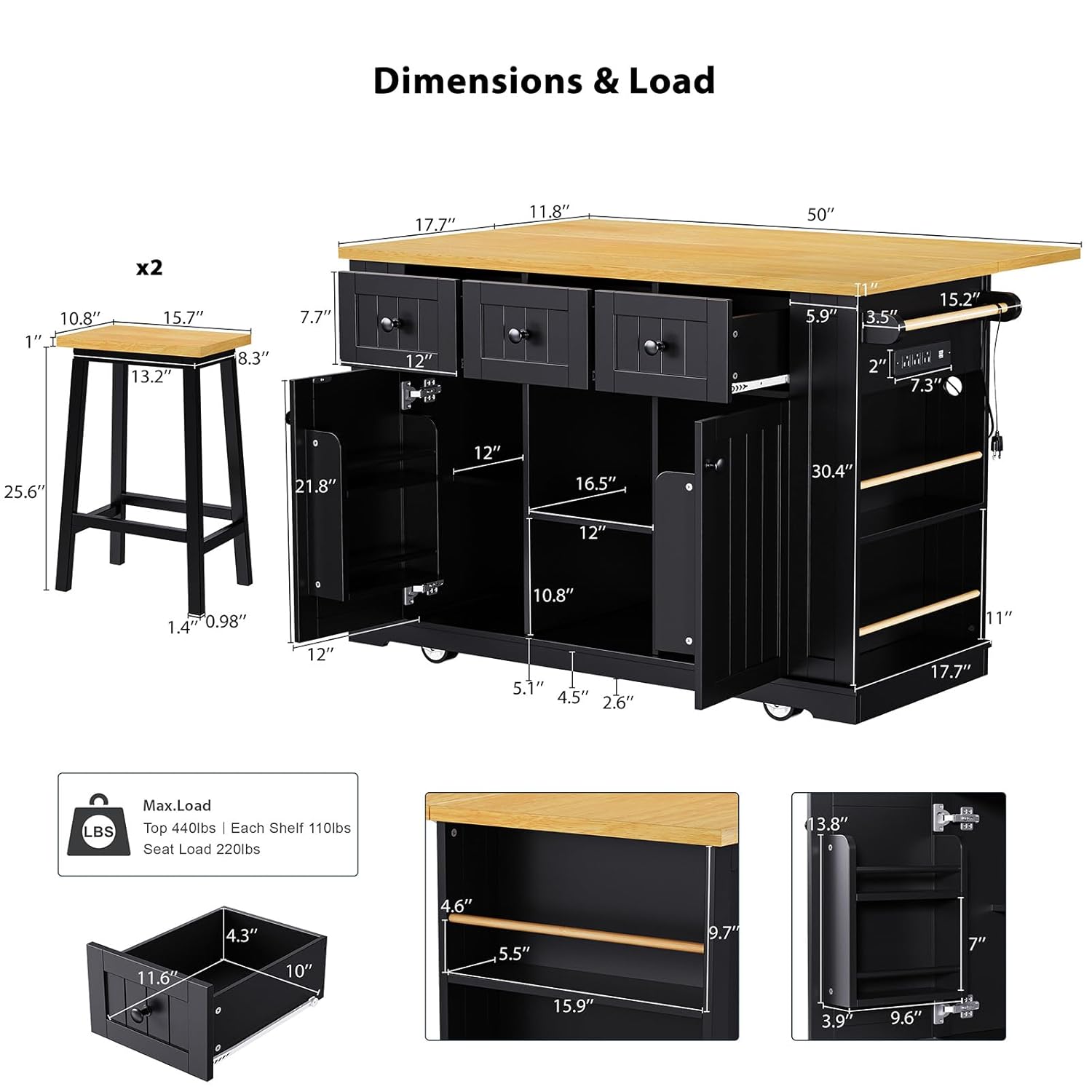 53 Inch Rolling Kitchen Island - Commercial Kitchen Outlets recension och pris