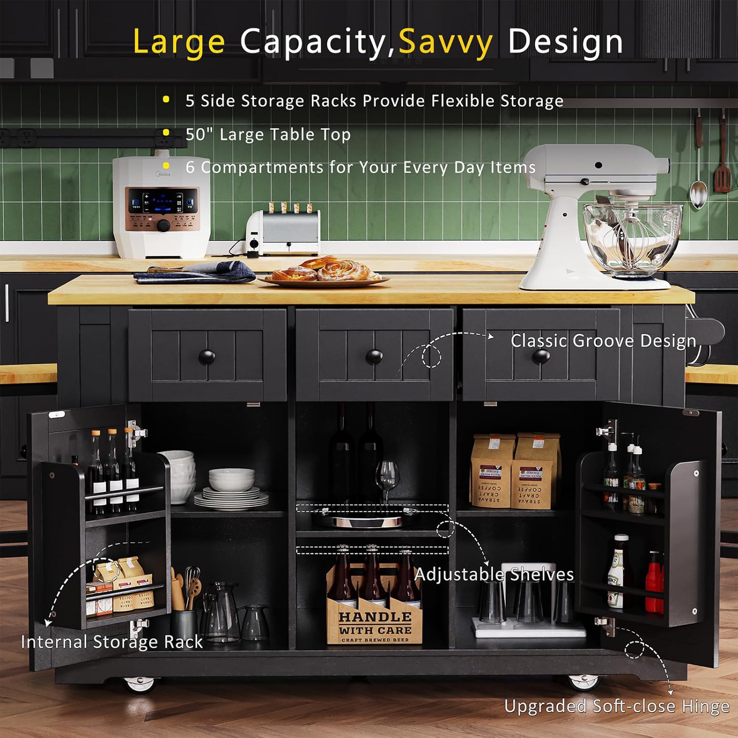 53 Inch Rolling Kitchen Island - Commercial Kitchen Outlets recension och pris